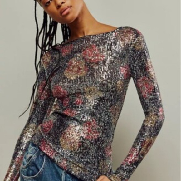 Free People Women’s Medium Gold Rush Sequin Stretch Small - Picture 1 of 5